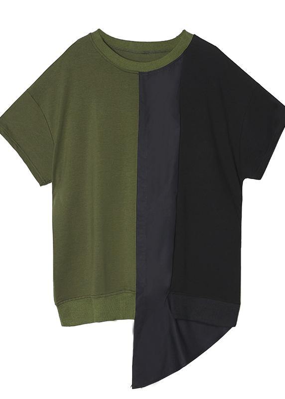 DIY o neck patchwork cotton summer women Inspiration gray blouse - SooLinen