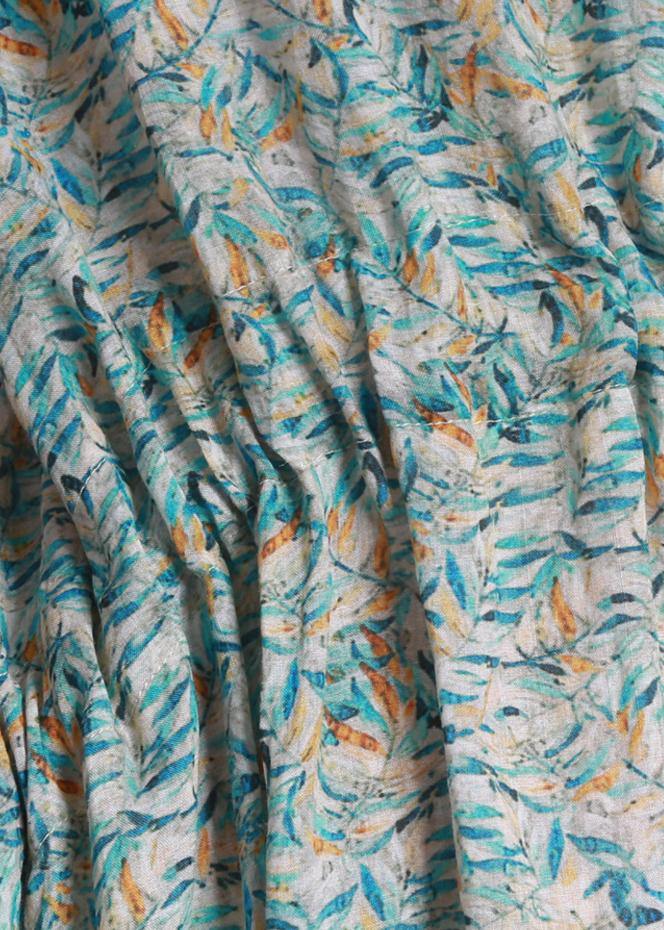 DIY o neck side open summer clothes For Women Outfits green print Dresses - SooLinen