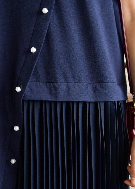 DIY o neck Cinched asymmetric Cotton Tunic Catwalk navy Dresses summer - SooLinen