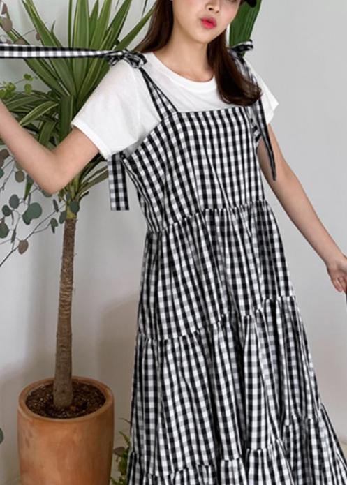 DIY plaid cotton linen Robes patchwork pockets loose Dress - SooLinen
