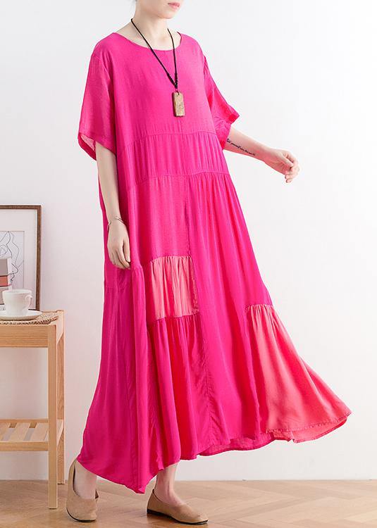 DIY rose cotton clothes Women o neck patchwork A Line Dress - SooLinen
