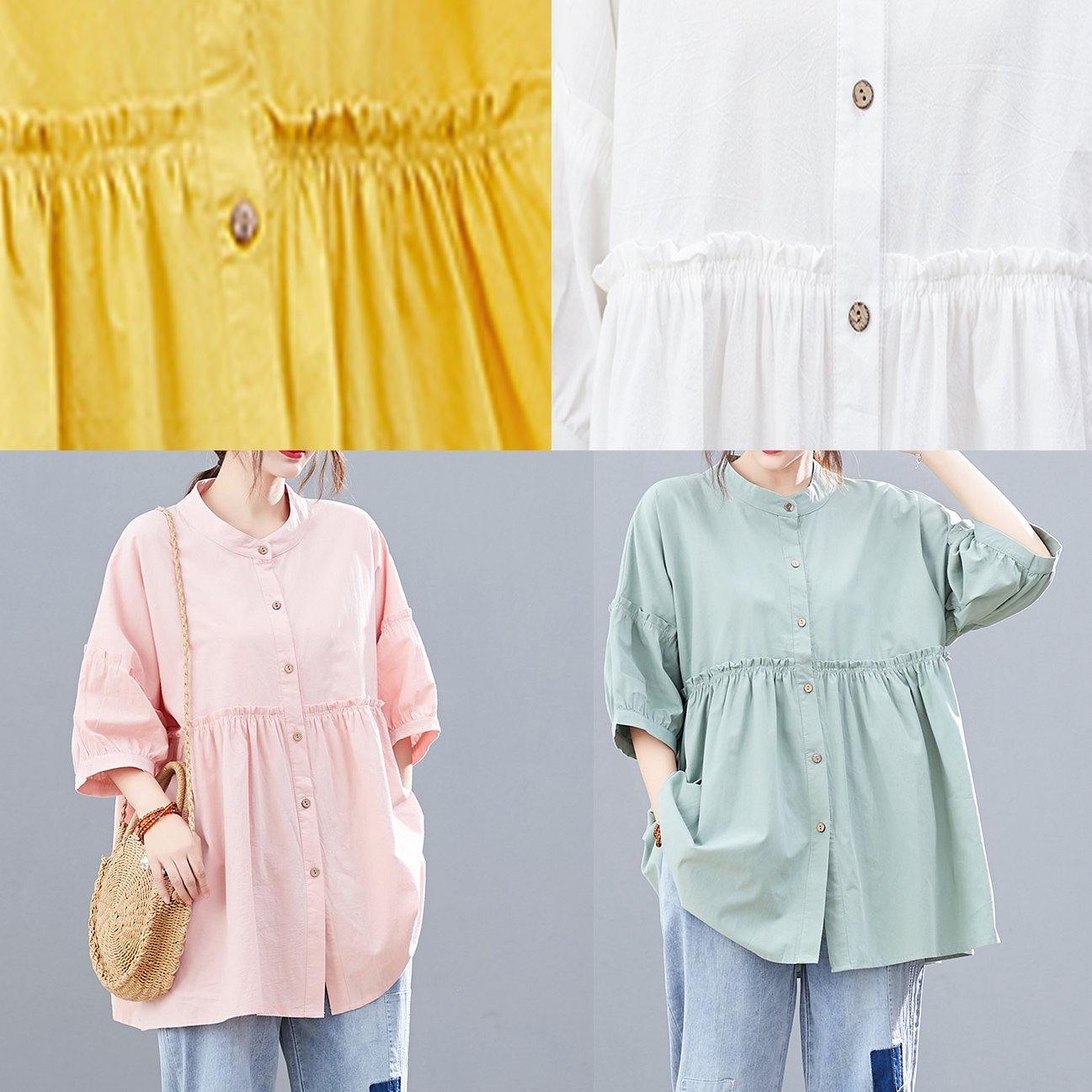 DIY stand collar cotton summerblouses for women Photography white tops - SooLinen
