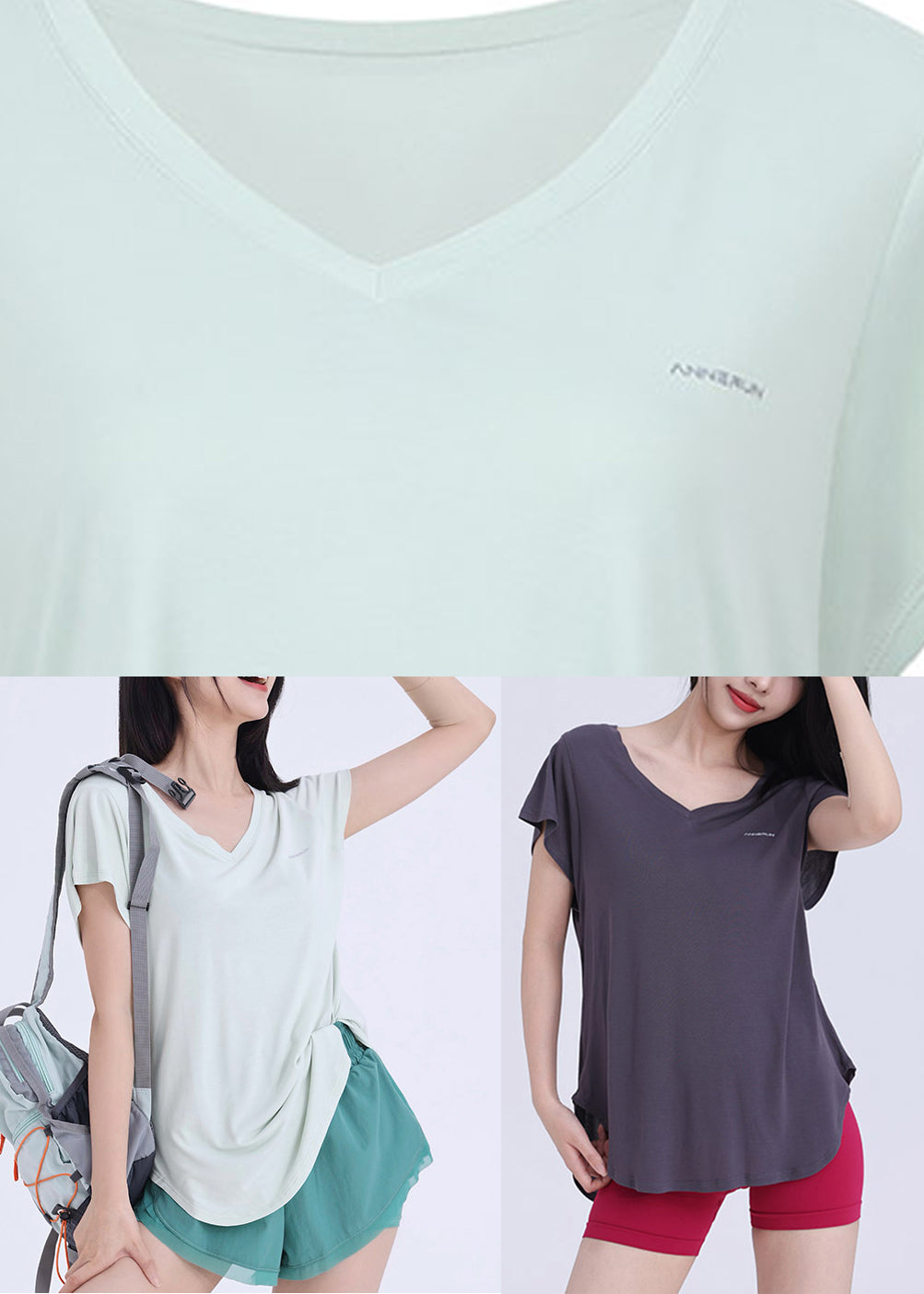 Dark Grey V Neck Solid Yoga Wrap Top