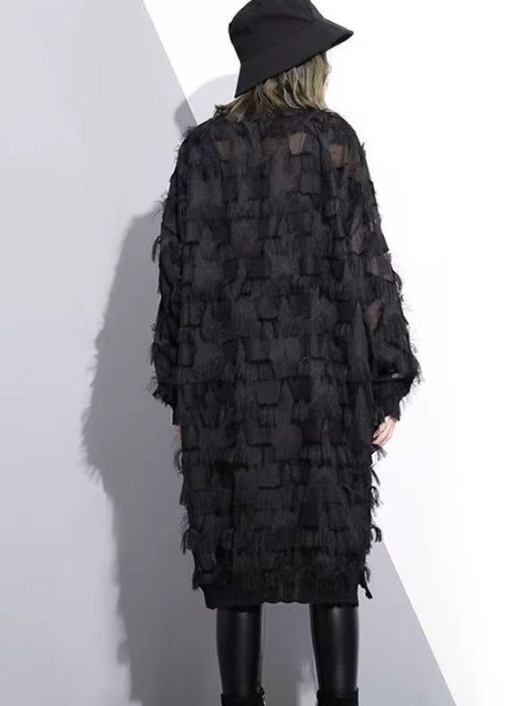 Elegante schwarze Spitzenkleider übergroße Spitzenkleider Damen Quastenkleider
