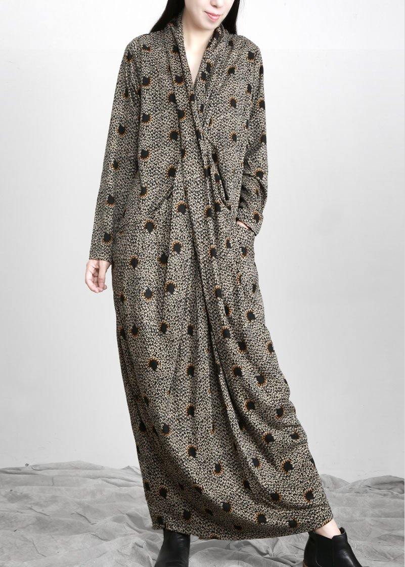 Diy Black Jacquard Pockets Long Sleeve Fall Maxi Dress - SooLinen