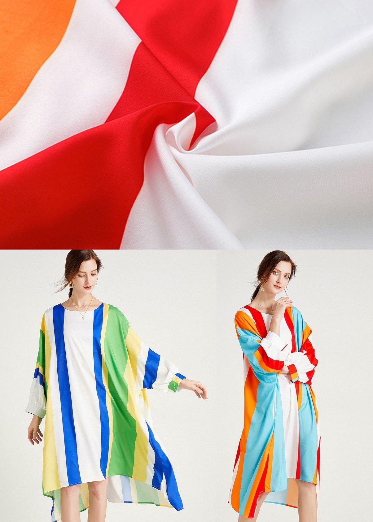 Diy Blue Striped Loose Bat Wing Sleeve Striped Summer Long Sleeve Dress - SooLinen