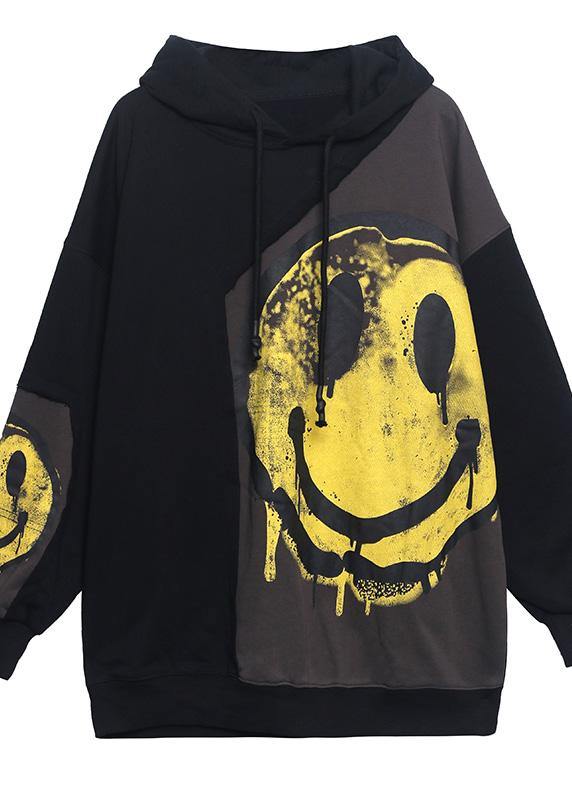 Diy Hooded Patchwork Spring Clothes For Women Shirts Gray Print Tops - SooLinen