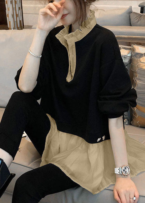 DIY Schwarz Rüschen Patchwork Baumwolle Gefälschte Zwei Stück