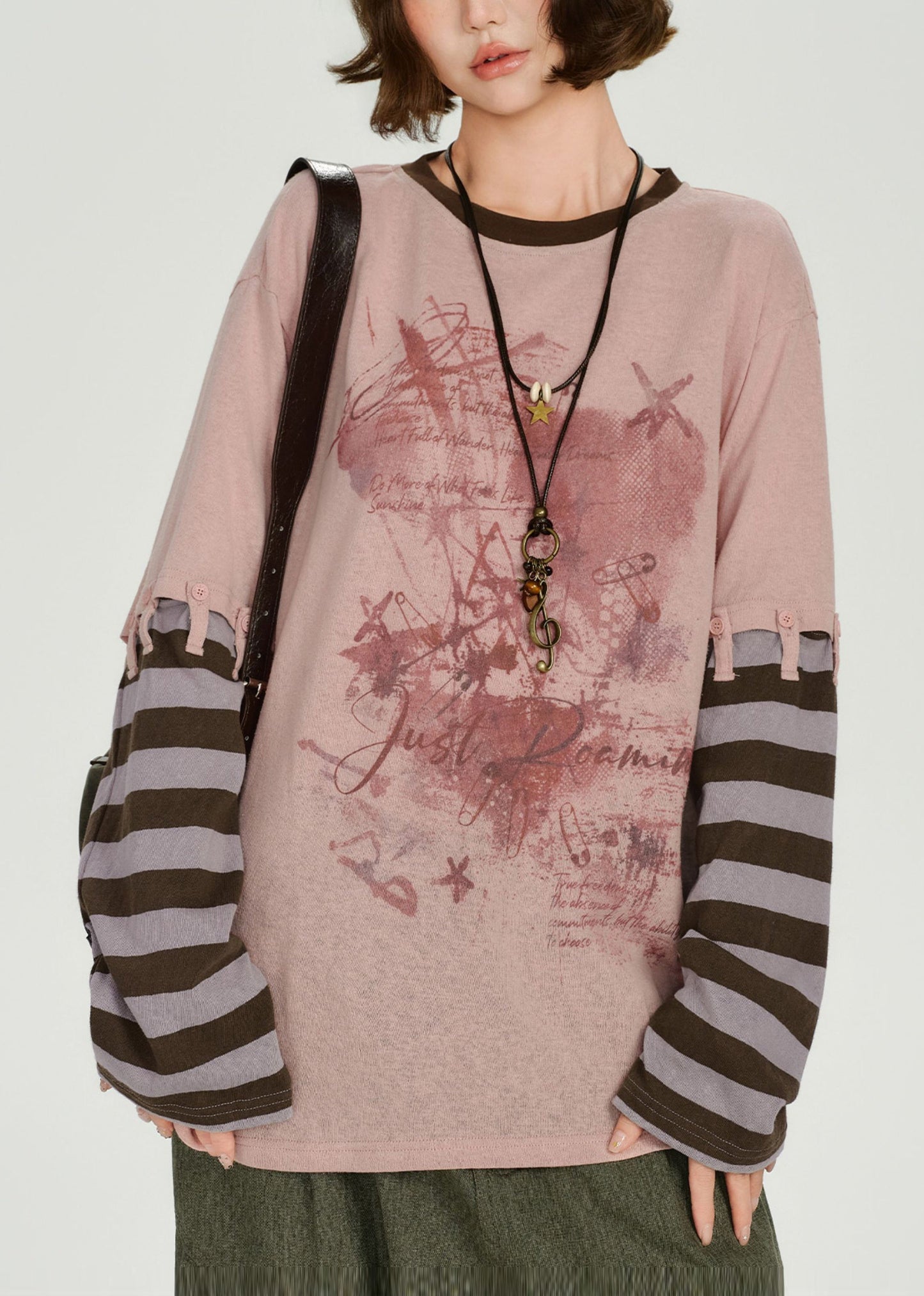 Suéter de dos piezas de algodón artificial con patchwork extragrande de color rosa para primavera