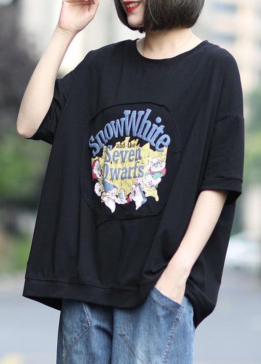 Diy Pink Print O-Neck Cotton Summer Tees - SooLinen