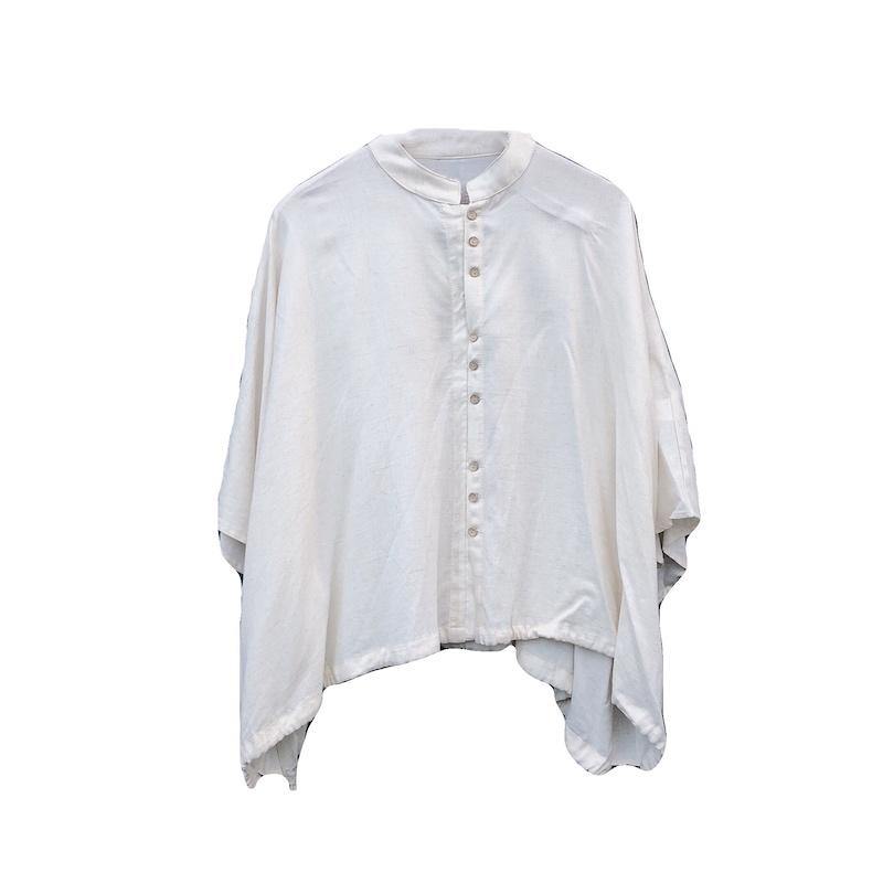 Diy Stand Collar Batwing Sleeve Tops Women Blouses Tutorials Nude Blouses - SooLinen