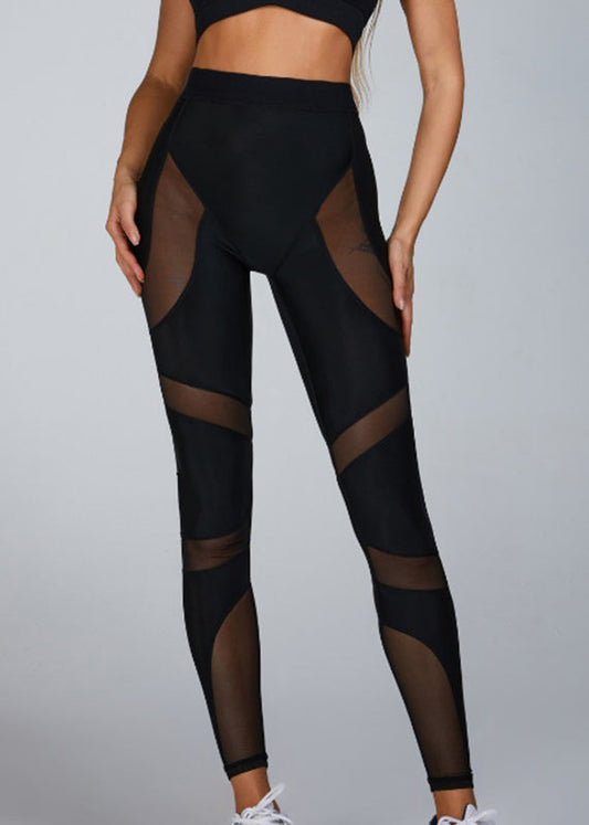 Dynamic Black High Waist Tulle Patchwork Capri Running Leggings