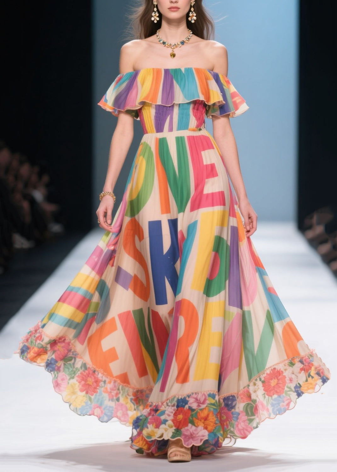 Elegant Apricot Cold Shoulder Print Silk Vacation Dress Summer