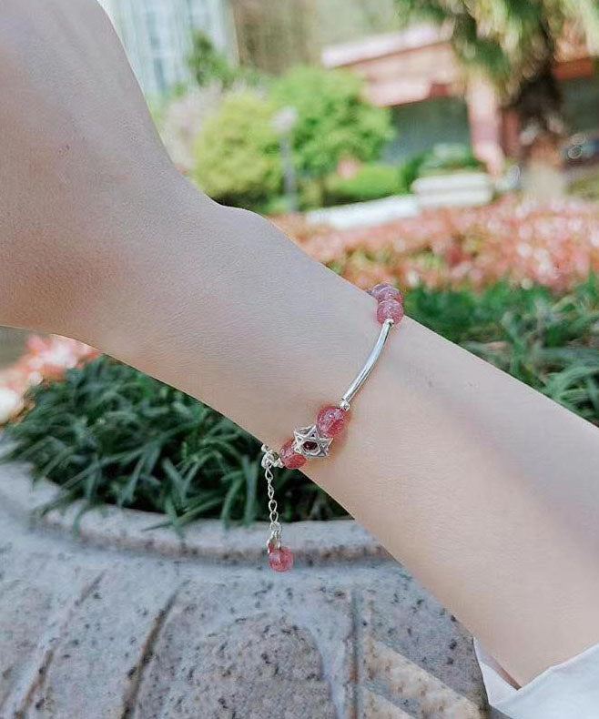 Elegantes Aqua-Rot Sterling Silber Erdbeere Kristall Granat Charm Armband