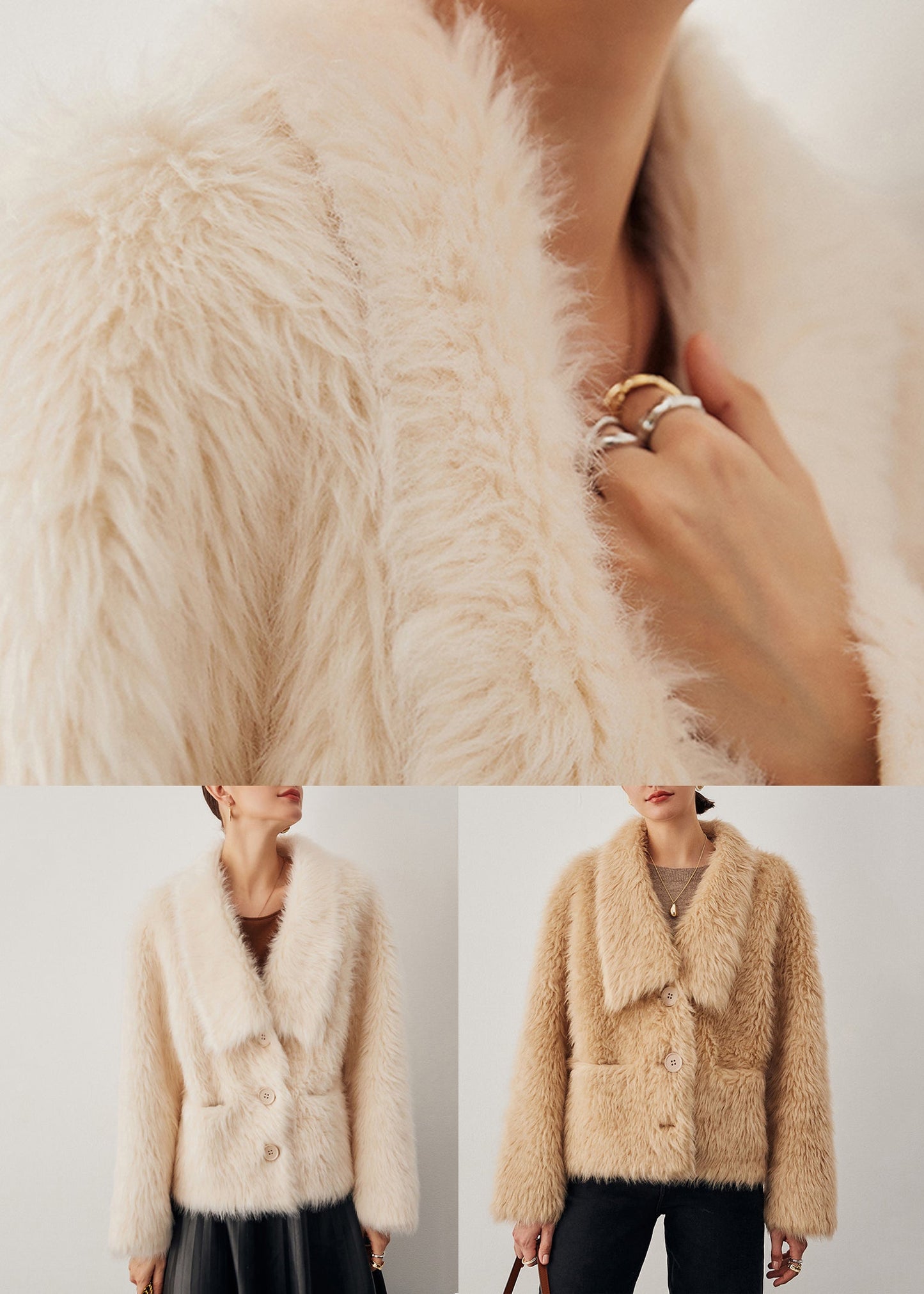 Elegant Beige Button Pockets Woolen Coat Winter