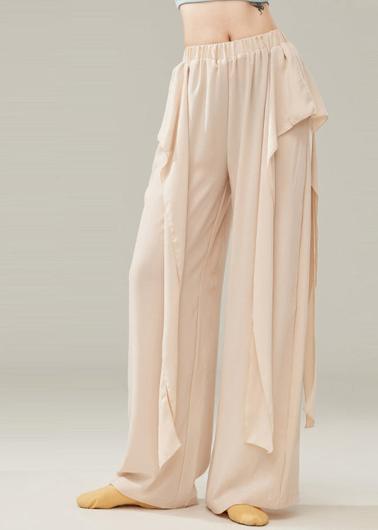 Elegantes pantalones de baile de algodón drapeado en beige para primavera