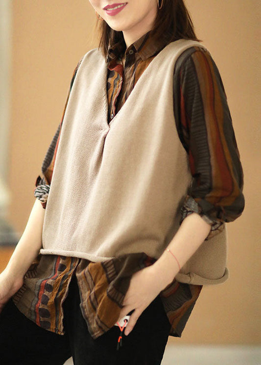 Elegante beige lockere ärmellose Weste mit V-Ausschnitt