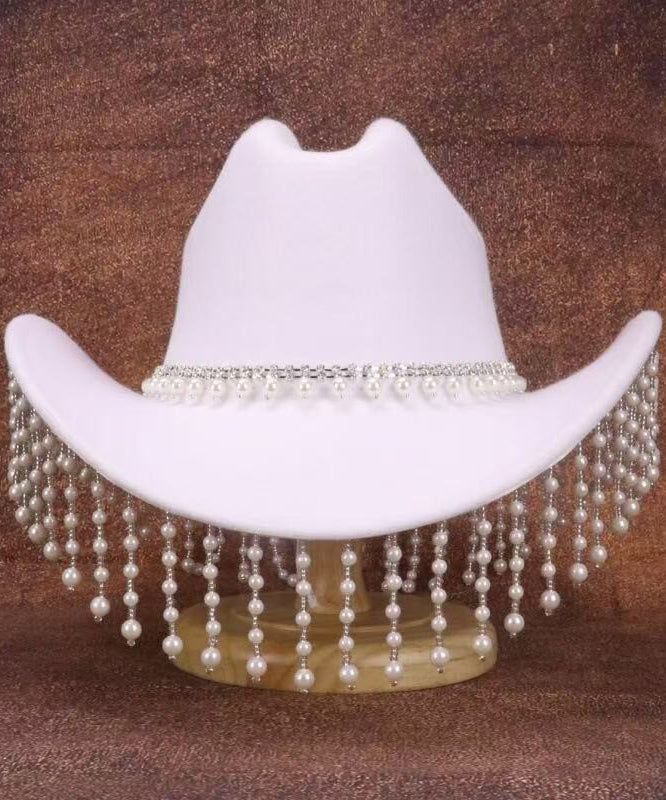 Elegant Black Pearl Tassel Western Cowboy Hat