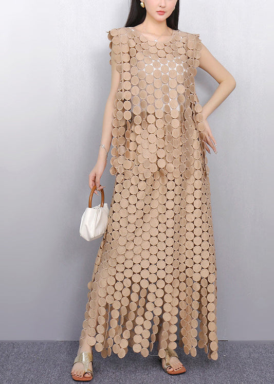 Elegant Champagne Hollow Out Lace Two Pieces Set Summer