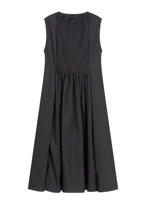 Elegant Cinched cotton Summer Clothes Women Black Maxi Dress - SooLinen