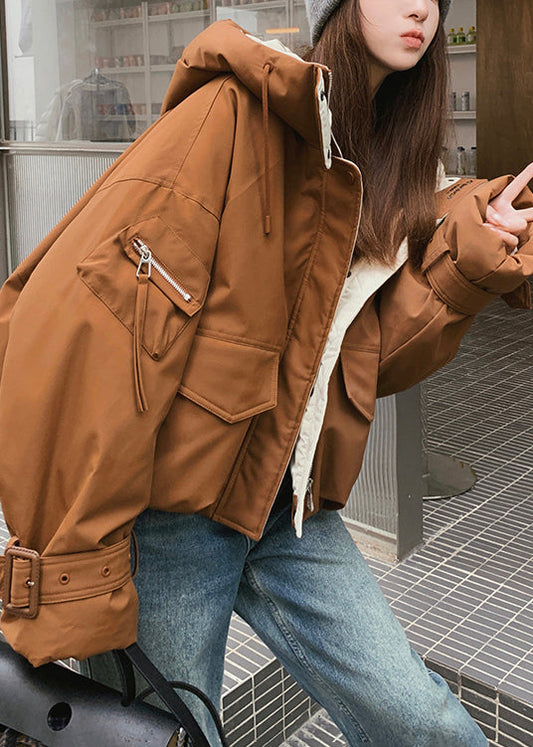 Parka elegante de invierno para mujer con relleno de algodón fino de gran tamaño en color café