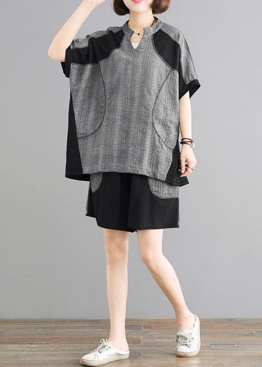 Elegant Cotton Long Shirts Vintage Spliced Cotton Linen Blouse And Shorts - SooLinen