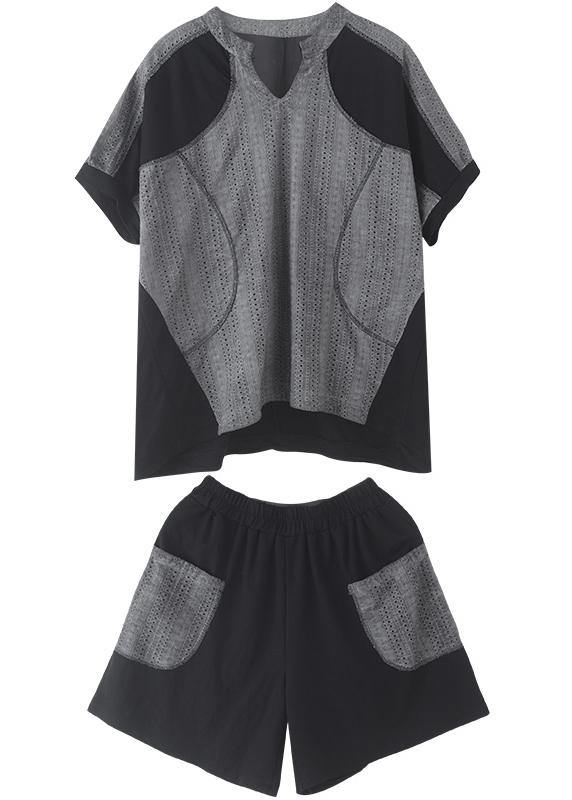 Elegant Cotton Long Shirts Vintage Spliced Cotton Linen Blouse And Shorts - SooLinen