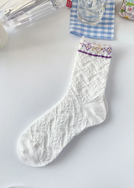 Elegante, geblümte Jacquard-Baumwollsocken bis zur Mitte der Wade