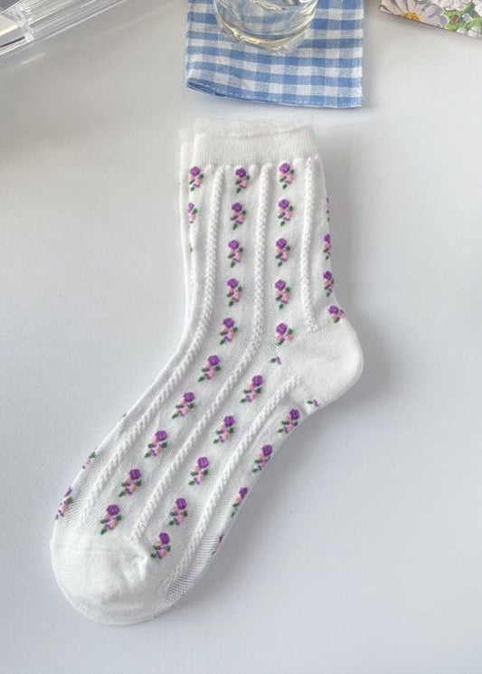 Elegante, geblümte Jacquard-Baumwollsocken bis zur Mitte der Wade