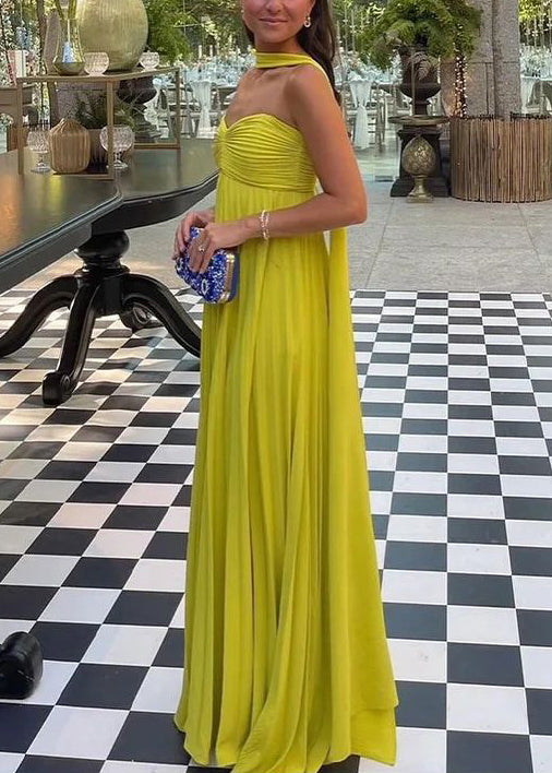 Elegant Fluorescent Green Strapless Ribbon Long Dress Women Sexy Sleeveless