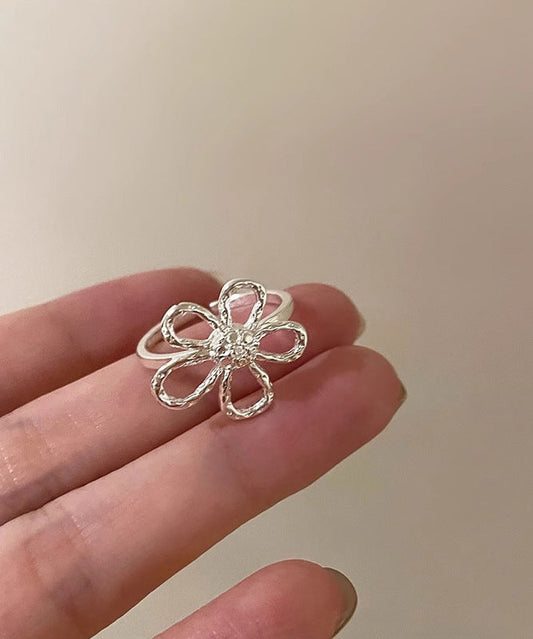 Elegant Gold Alloy Floral Hollow Out Rings Two Piece Set