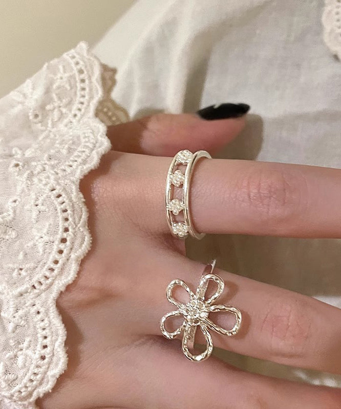 Elegant Gold Alloy Floral Hollow Out Rings Two Piece Set