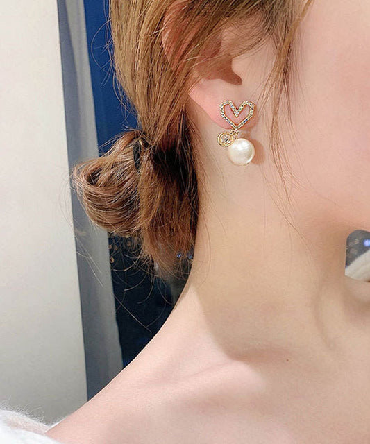 Elegantes pendientes colgantes de perla con circonitas y aleación de plata esterlina y oro