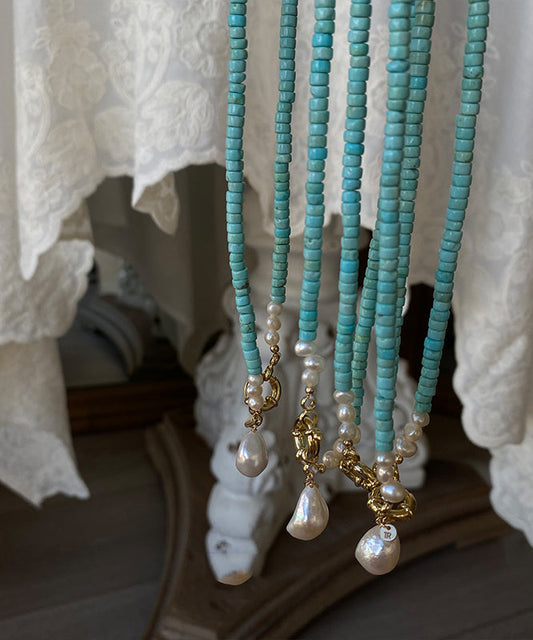 Elegante Halskette mit grünem Kupfer-Türkis-Perlenanhänger