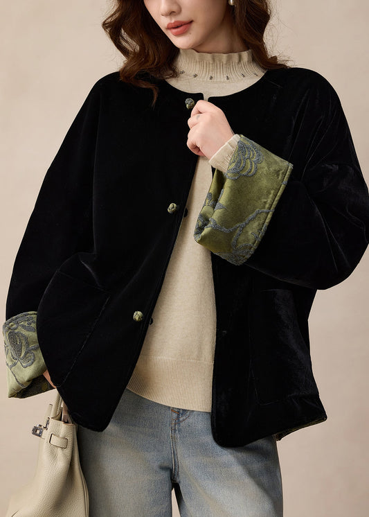 Elegante grüne Jacquard-Seidenjacken, beidseitig tragbar, Frühling