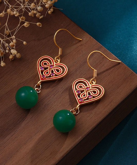 Elegant Green Love Gold Plated Drop Earrings