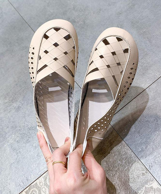 Elegant Hollow Out Flats Black Faux Leather - SooLinen