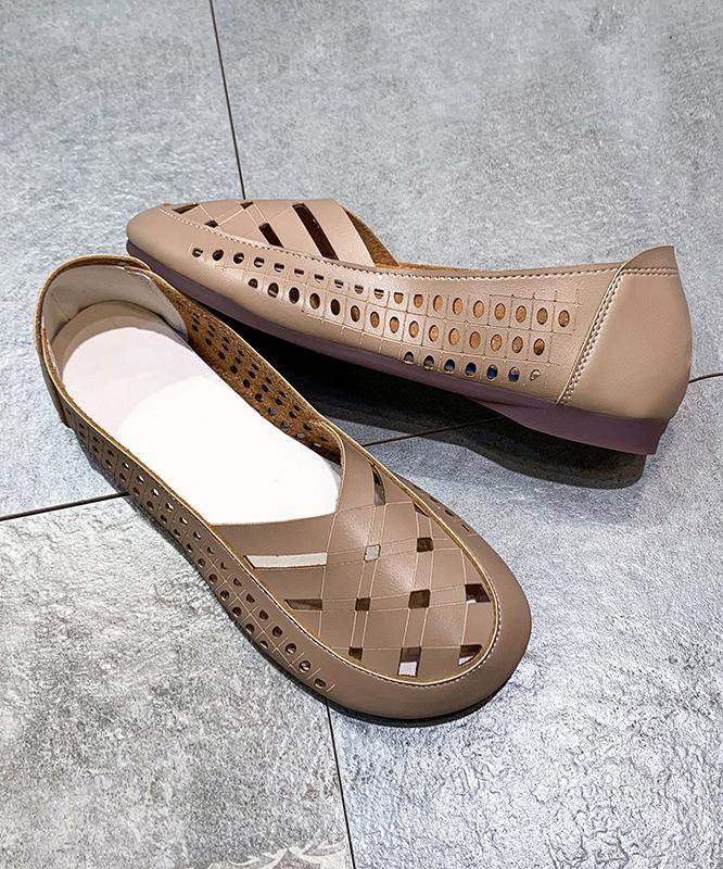 Elegant Hollow Out Flats Black Faux Leather - SooLinen