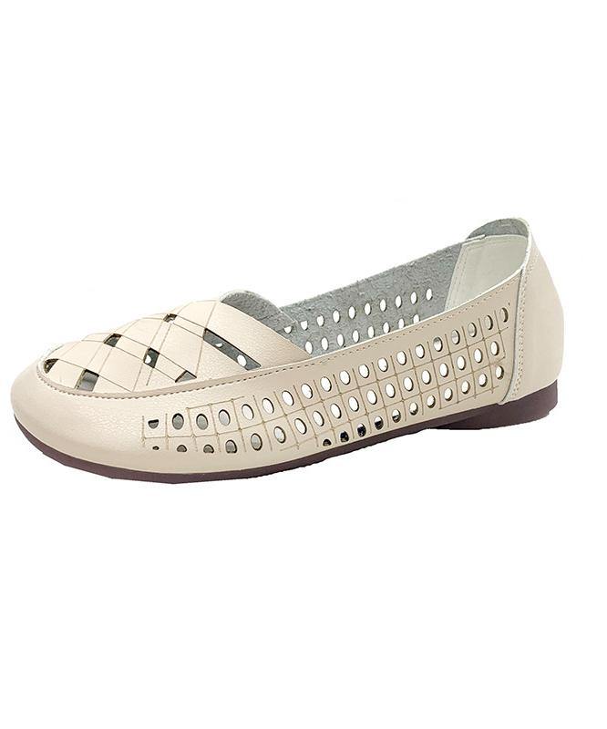 Elegant Hollow Out Flats Black Faux Leather - SooLinen