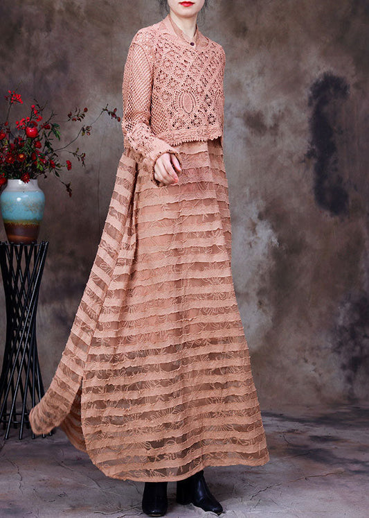 Elegante Khaki Aushöhlen seite offene kleider Zwei Stücke Set Frühling