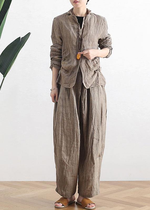Elegant Khaki Peter Pan Collar Spring Outwear - SooLinen