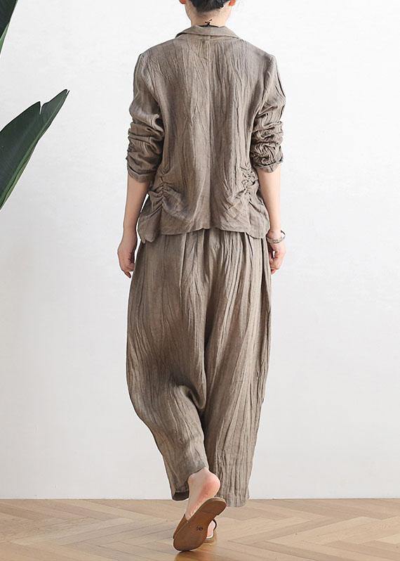 Elegant Khaki Peter Pan Collar Spring Outwear - SooLinen
