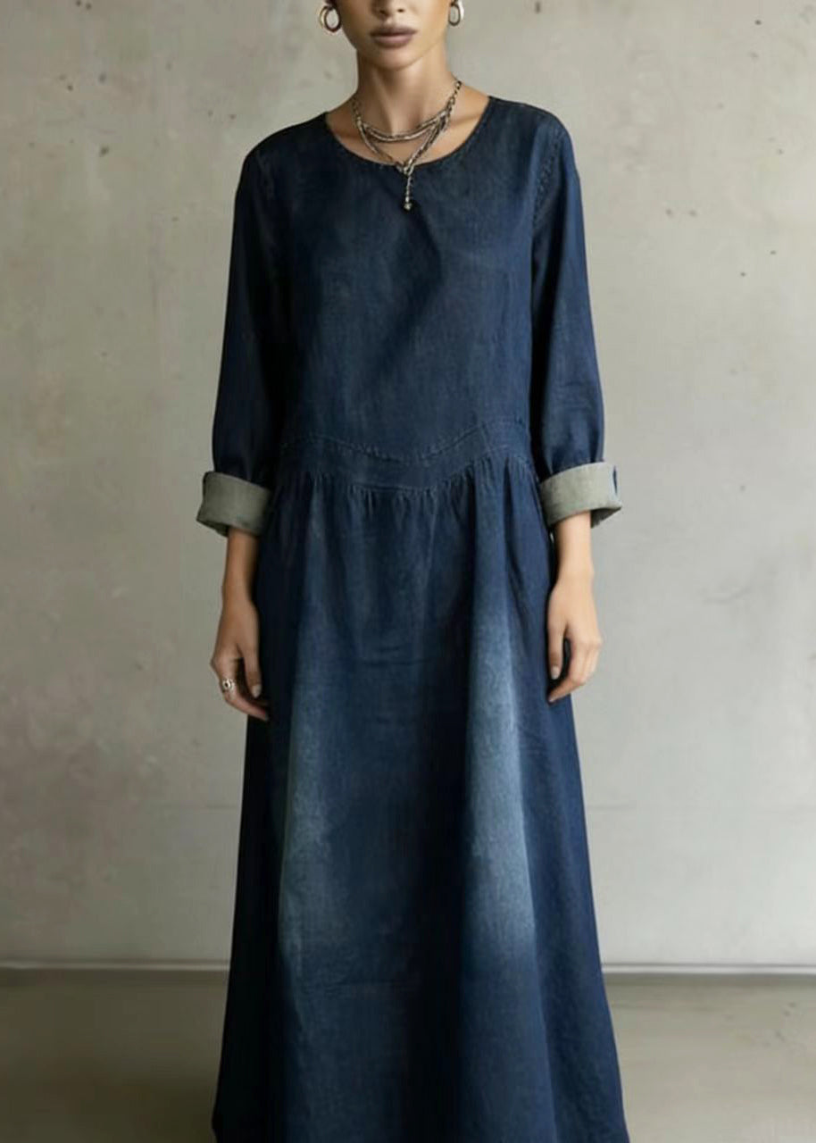 Elegant Navy Oversized Denim Ankle Dress Spring
