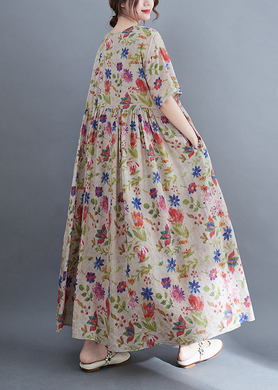 Elegantes O-Ausschnitt-Kleid mit extra großem Saum und Print, kurze Ärmel