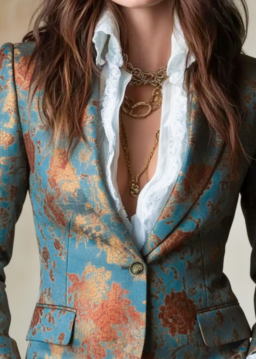 Elegant Peter Pan Collar Print Cotton Blazer Jackets Coats Fall