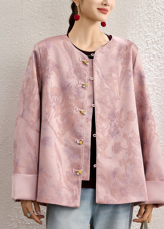 Elegant Pink Oversized Jacquard Fine Silk Jackets Spring