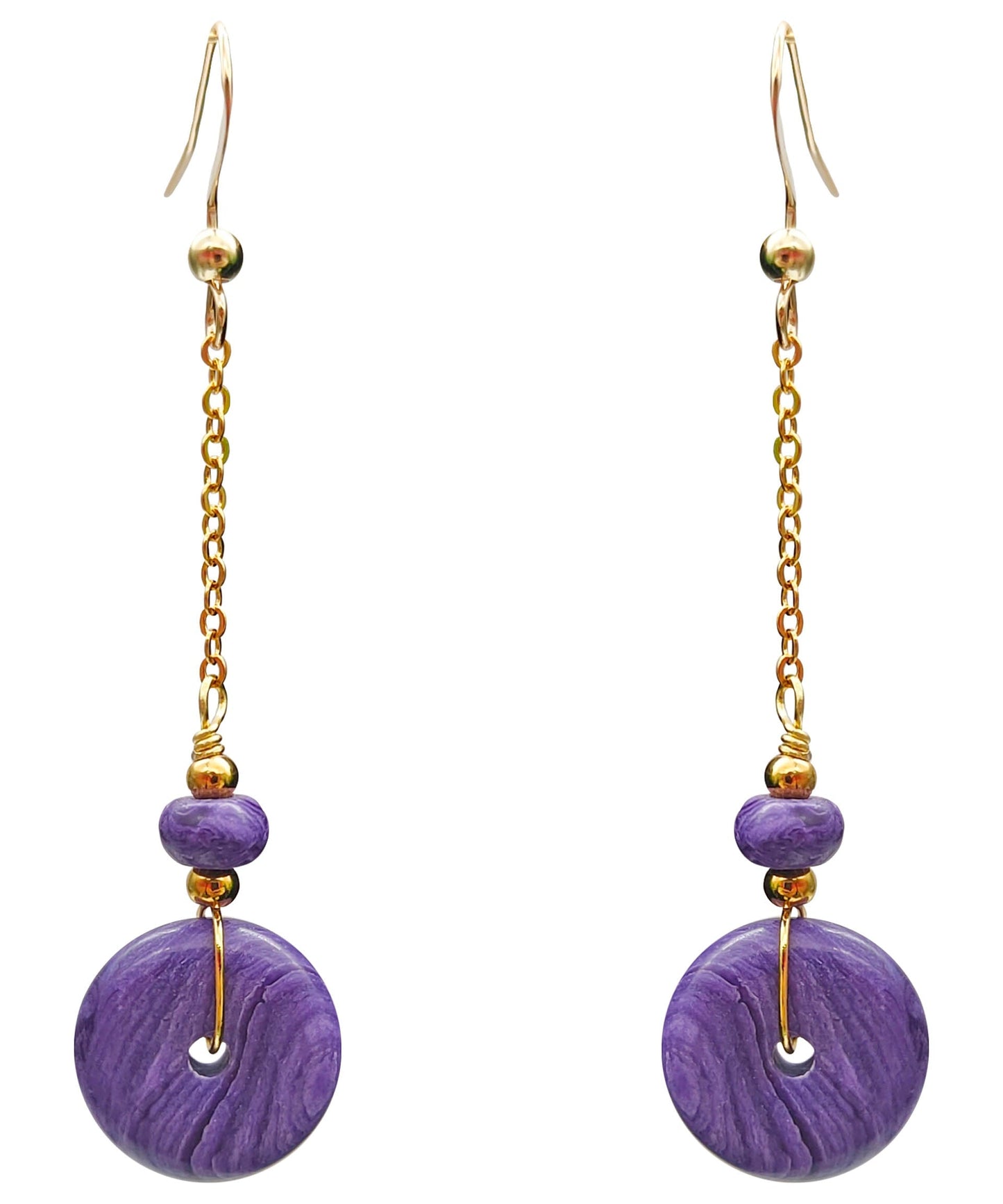 Elegante lila 14K Gold Kristall Tropfen Ohrringe