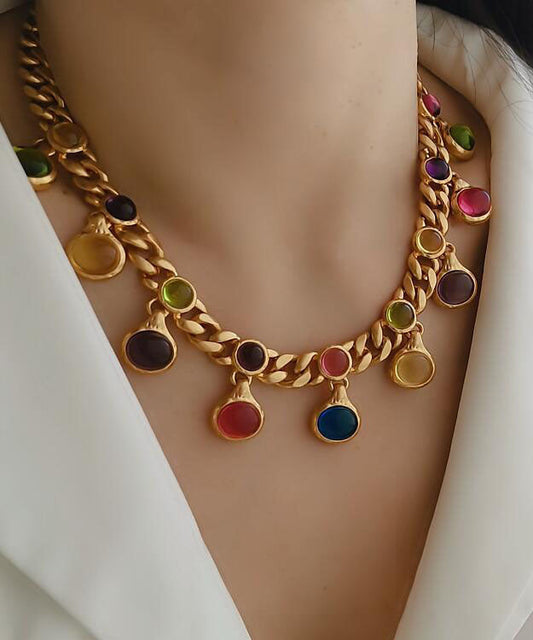 Elegante collar de princesa con esmalte de colores dorados y cobre arcoíris
