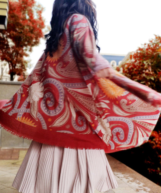 Elegant Red Print Wool Warm Scarf Shawl