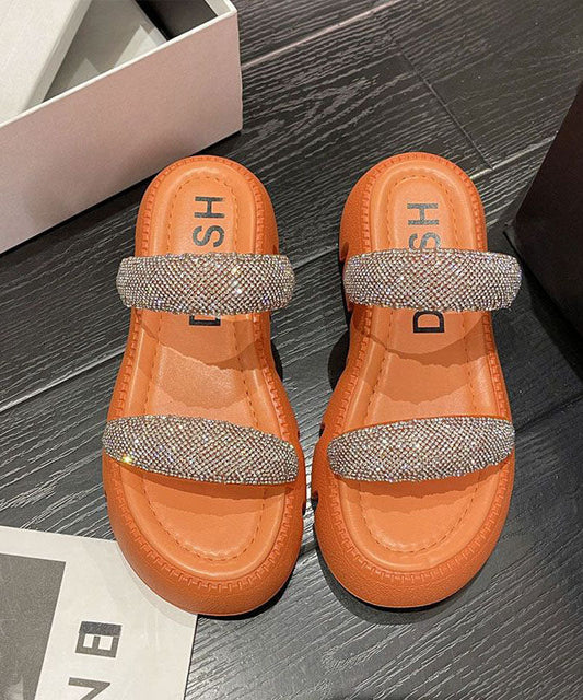 Elegante Splicing Plateau Slide Sandalen Peep Toe Grün Zirkon